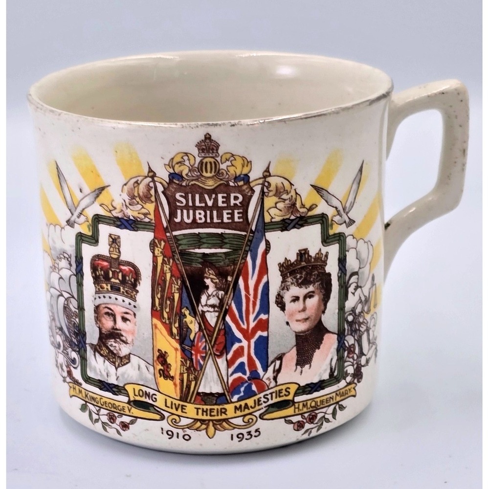 Vintage King George Queen Mary Silver Jubilee Commemorative D-Handle MINI Mug